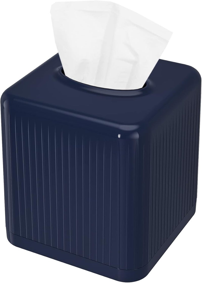 Livelab Tissue Box Cover with Base, Square Plastic Tissue Box Holder Decorative Tissue Box Case Modern Facial Paper Dispenser for Bathroom, Vanity Countertops, Night Stands, Desk - Navy Blue - Image 1